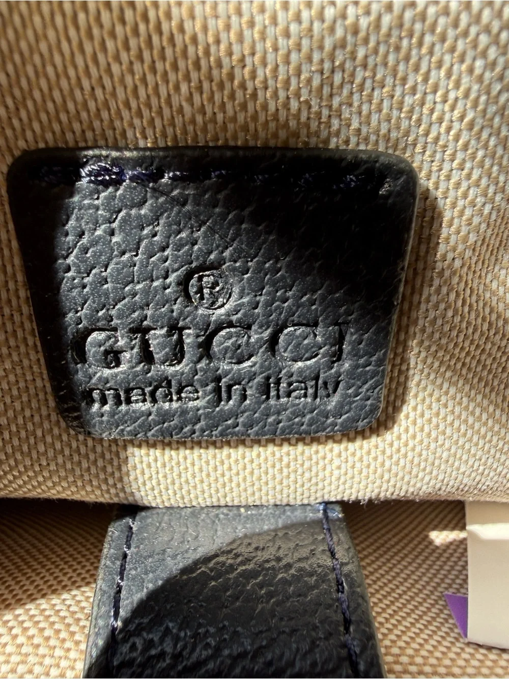 Gucci Beige GG Canvas Backpack with Blue and Red Web Stripe